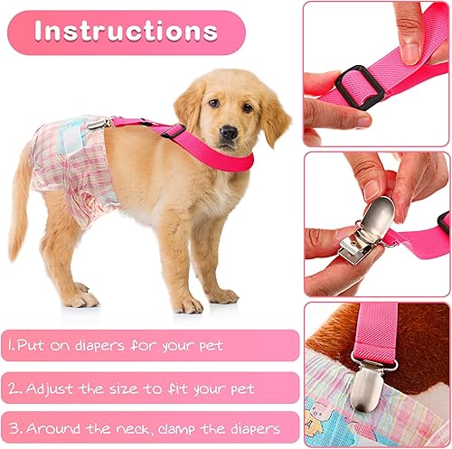 Miniatura 5 de Nuanchu 2 piezas de tirantes de pañales para perro, macho, hembra, bandas para el vientre, arnés canino, vestido duradero, correa de pañal, para