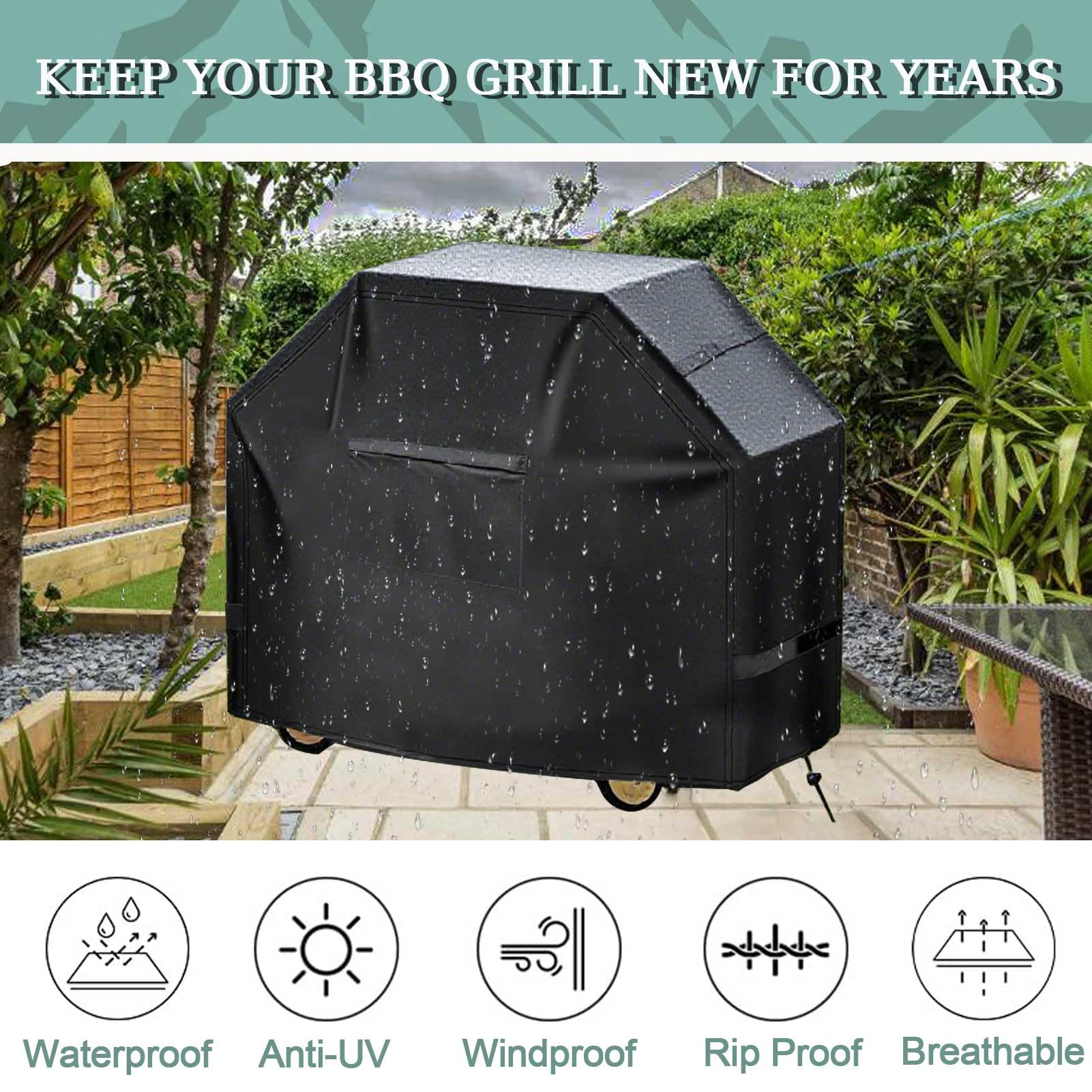 Funda para Barbacoa de 90/120/140/160 cm, Funda Superior para Barbacoa de Gas Weber Genesis Serie 300, Fundas Impermeables para Barbacoas de Exterior 600D para Brinkmann,Plata,122x56x107cm