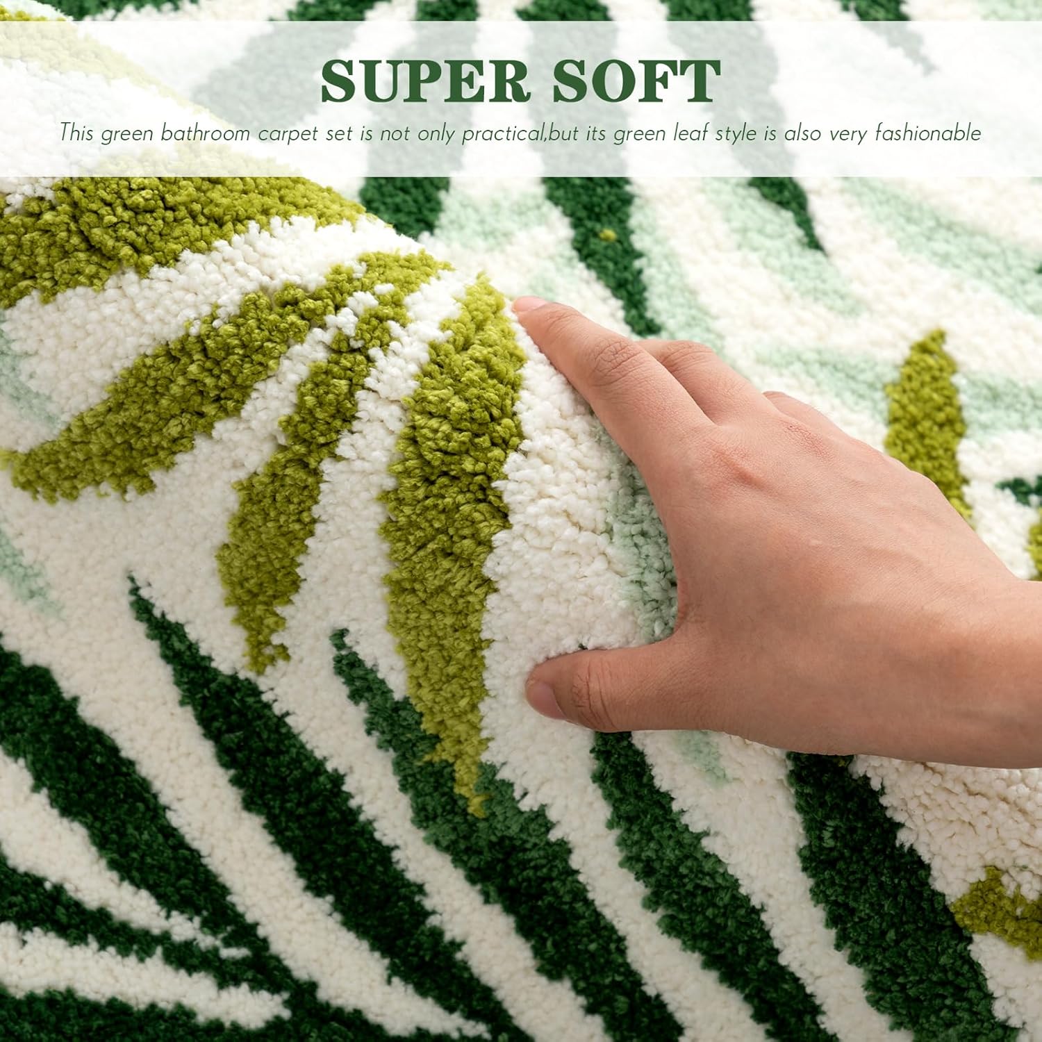 Tinideya Bathroom Rugs Sets 3 Piece, Non Slip Water Absorbent Plush Leaf Bathroom Rugs and Adjustable Toilet Seat Covers Decorative Mats for Bedroom Living Room - Image 4