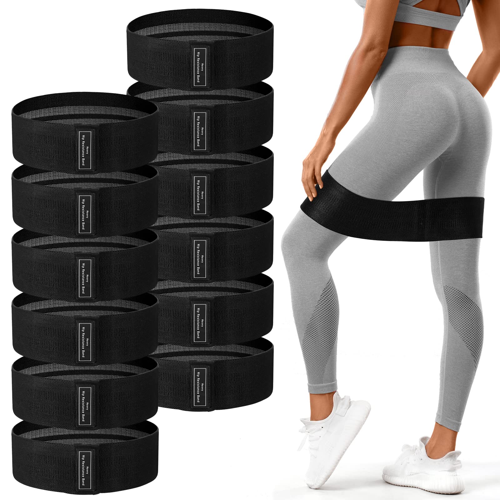 12 Pcs Fabric Resistance Bands for Working Out Booty Workout Stretch Exercise Bands Non Slip for Legs Squat Resistance Loops for Women Men Starter Butt Hip Thigh Fitness Home Gym