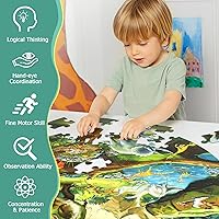 Vista 6 de Rompecabezas de suelo para niños de 3 a 8 años, rompecabezas de dinosaurio de 70 piezas para niños a partir de 3 años, rompecabezas redondos grandes