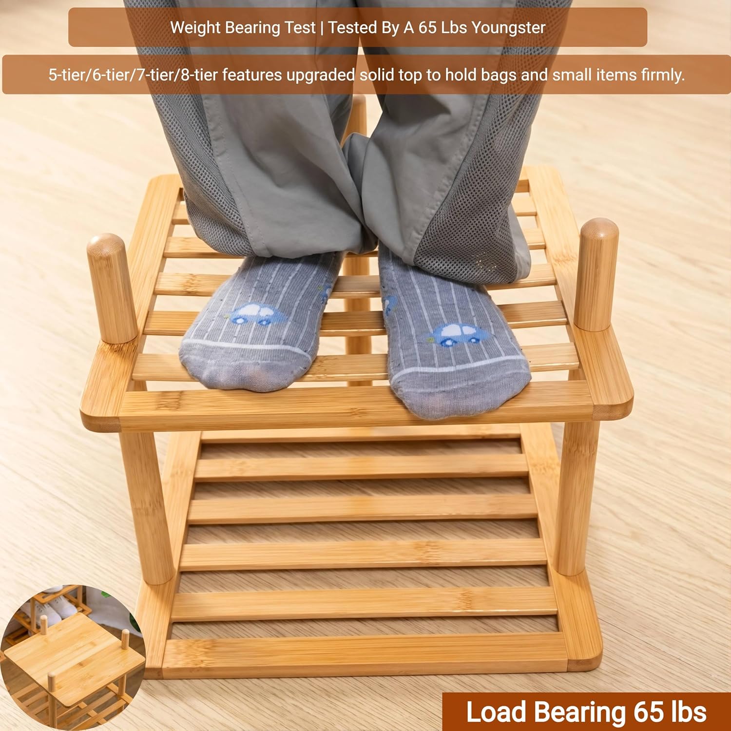 5‑Tier Expandable Bamboo Vertical Shoe Rack,Tall Narrow Skinny Organizer