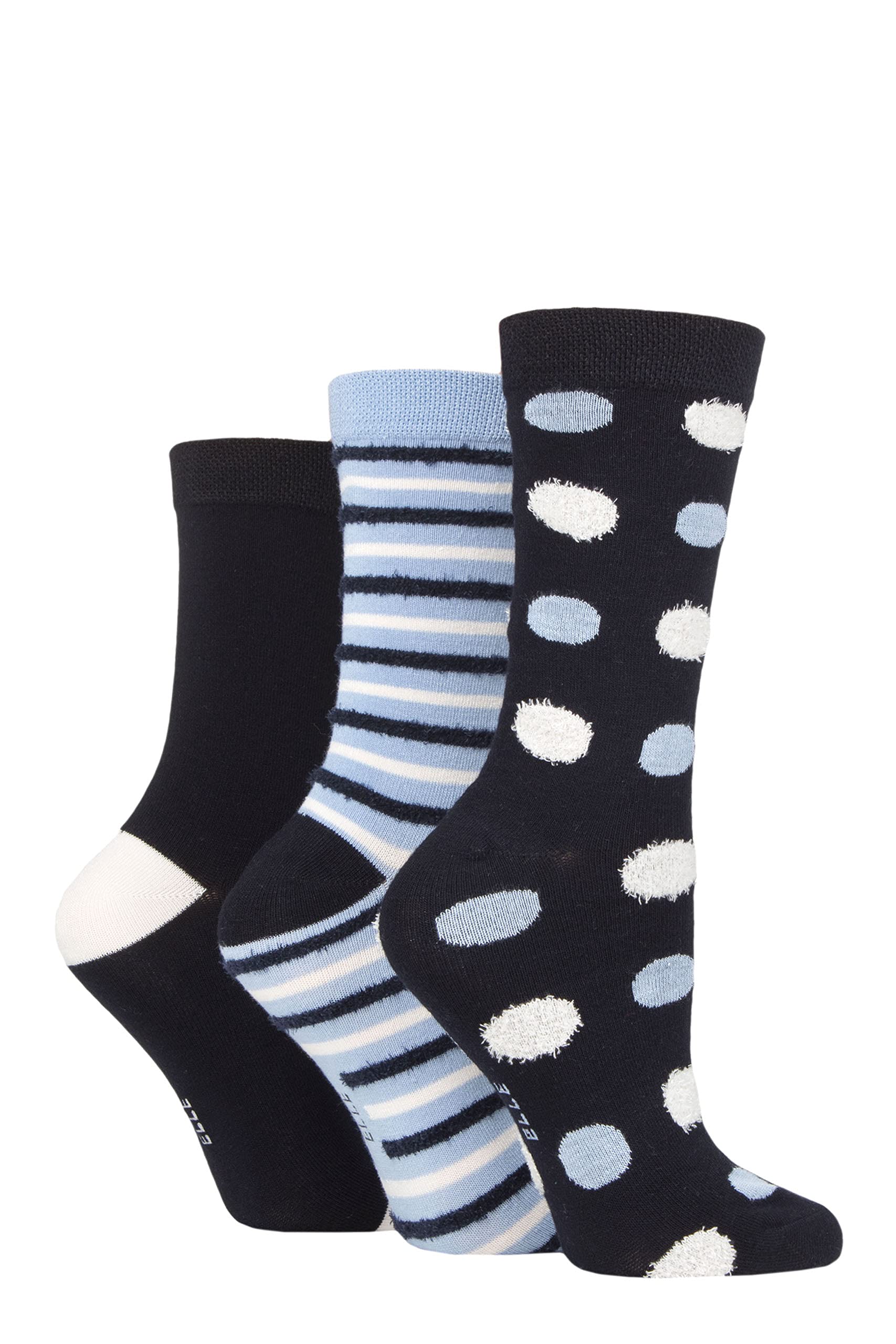 Elle Women's Navy / Blue Spotty And Stripe Feather Bamboo Socks Pack Of 3 (Navy/Blue, 4-8)