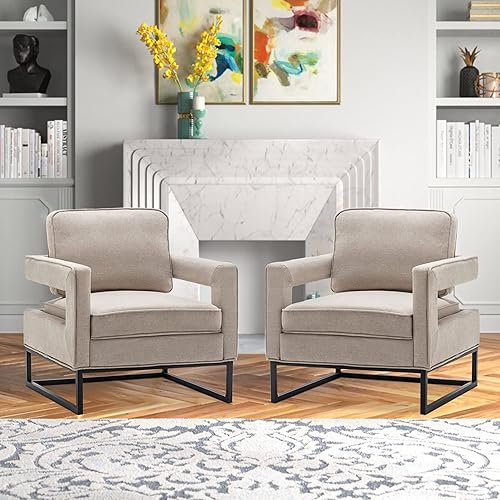 Miniatura 8 de Alunaune Silla moderna con diseño de brazo para sala de estar de mediados de siglo, silla tapizada para sala de estar, respaldo extraíble, sillón,