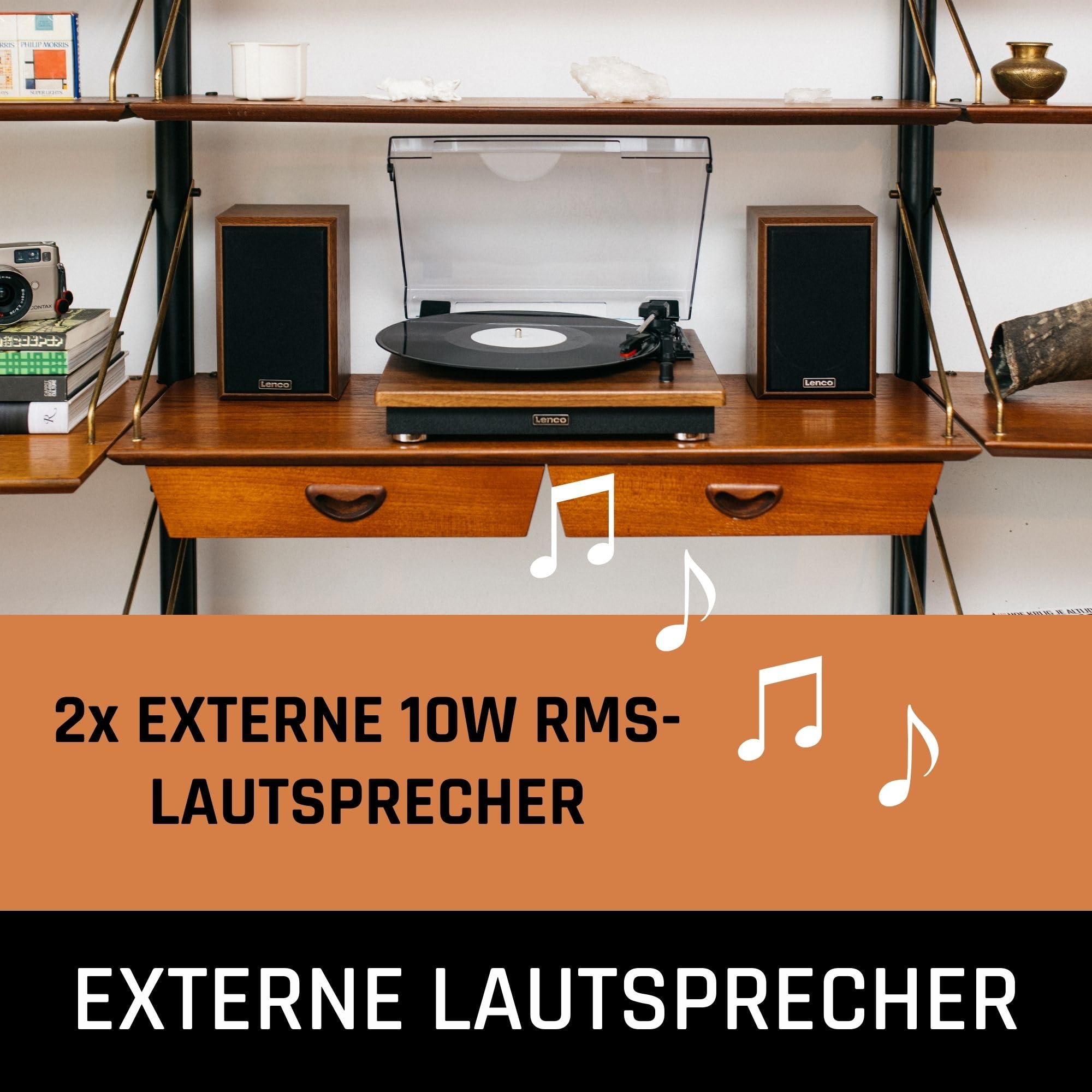 Lenco LS-100WD - Plattenspieler mit Lautsprecher - Schallplattenspieler | LS-100 - Vinyl Player - Bluetooth 5.0 - 2 x 10 Watt RMS - Riemenantrieb - Auto-Stopp - Holz