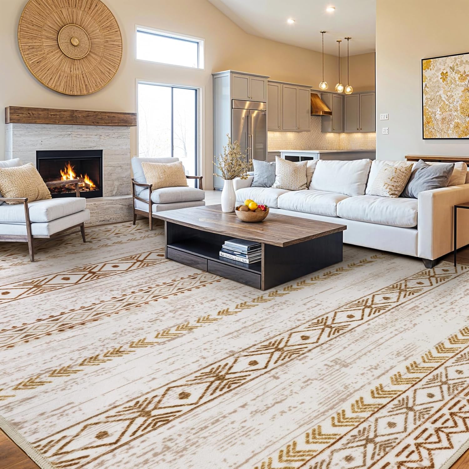 Rwlvpe Washable Rug 8x10 Area Rugs for Living Room,Vintage Large Area Rug 8x10 Rug for Bedroom Non-Slip Backing Machine Washable Rugs Stain Resistant Under Brown 8' x 10' (Rectangular)