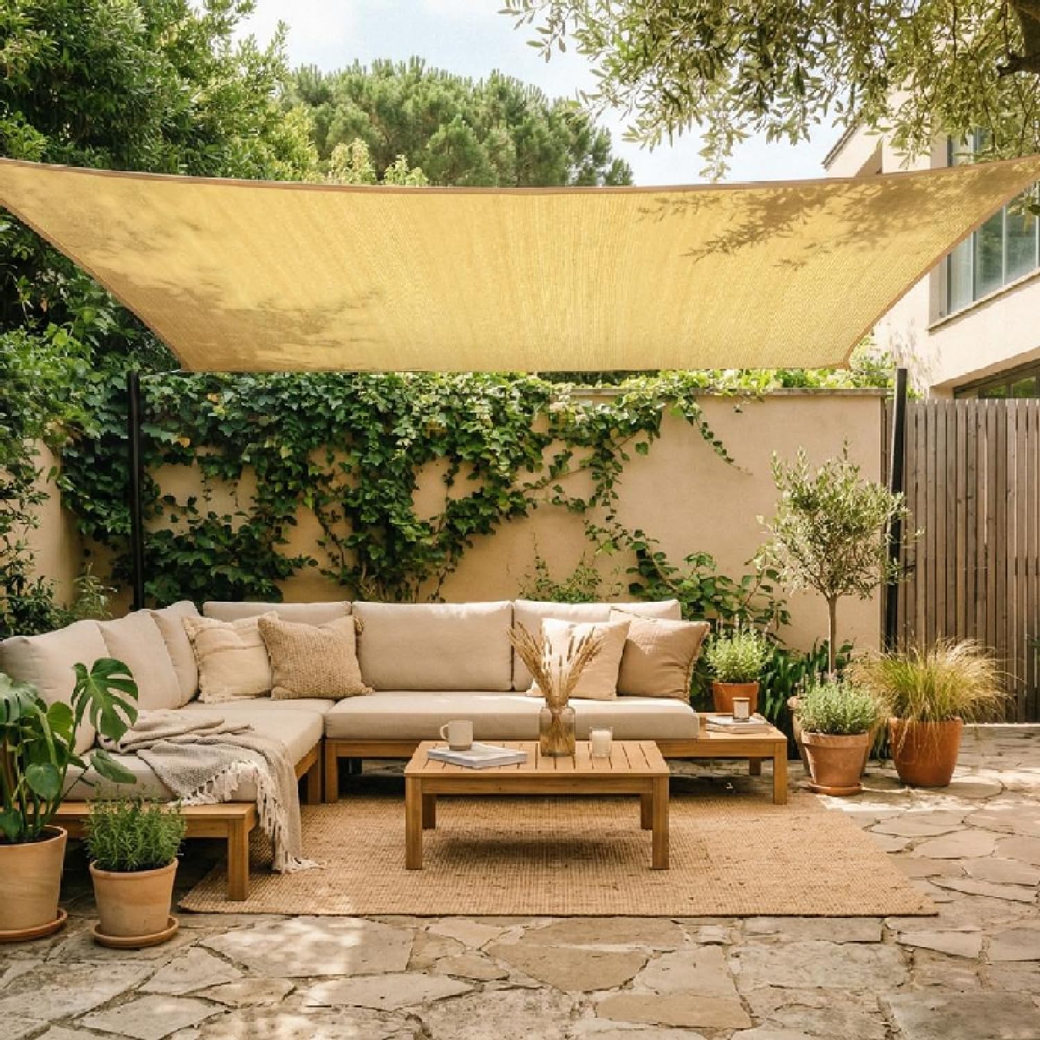 Amgo 16' x 20' Beige Rectangle Sun Shade Sail