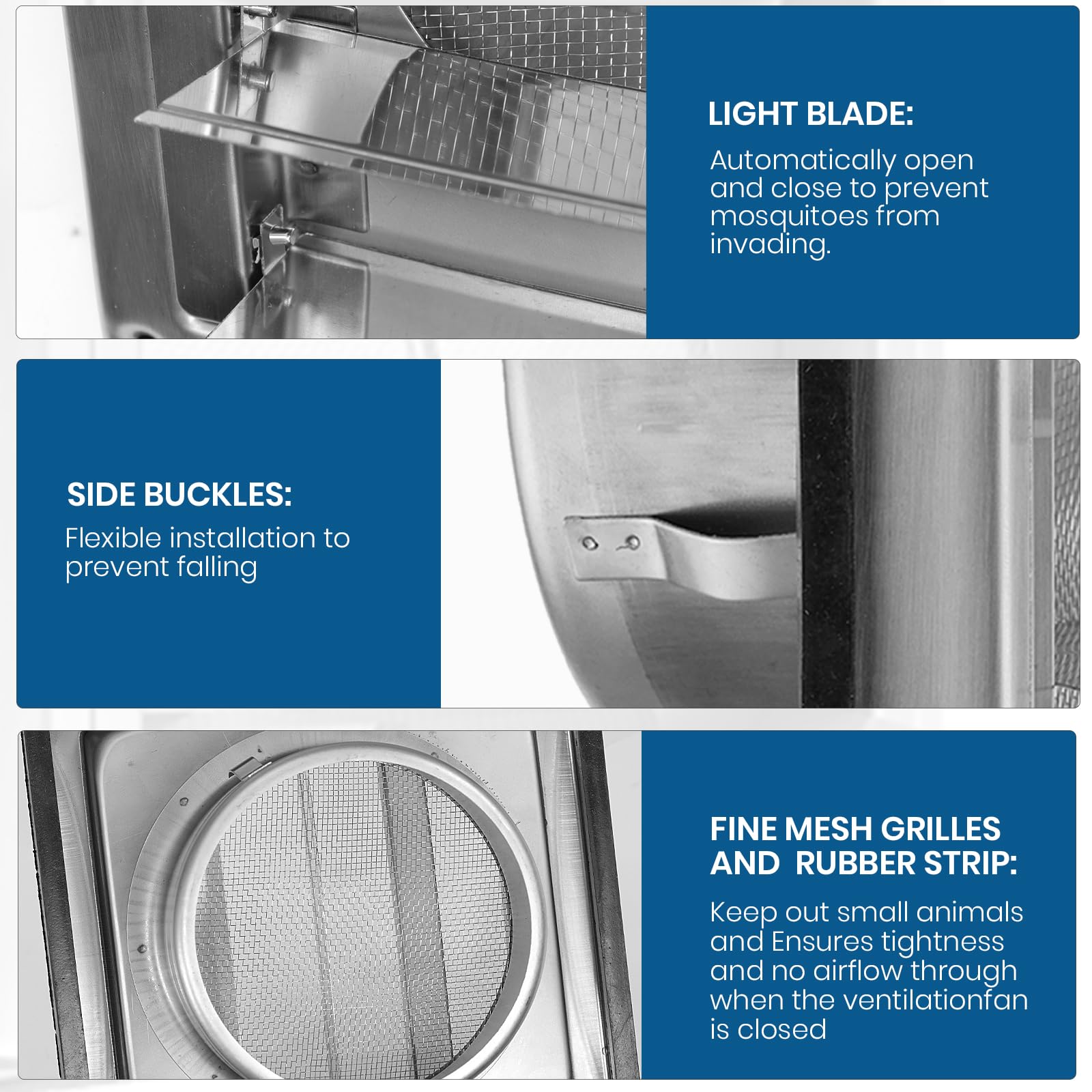 Stainless Steel Ventilation Grille 100 mm Lockable with Insect Protection Grille, Backflow Flap - Image 4