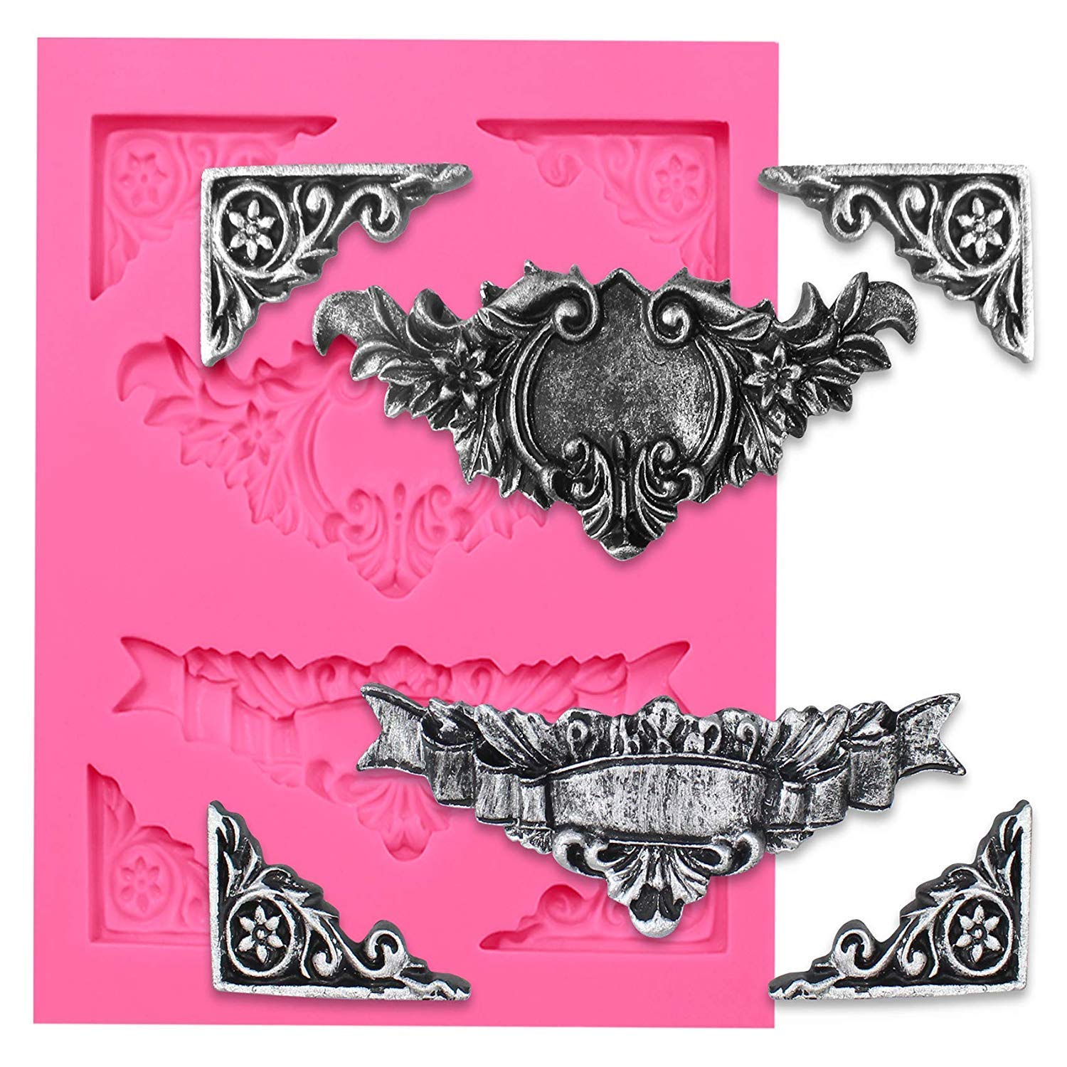 Musykrafties 6 Cavity Baroque Style Curlicues Scroll Lace Fondant Silicone Mould for Sugarcraft, Cake Border Decoration, Cupcake Topper, Jewelry, Polymer Clay, Crafting Projects