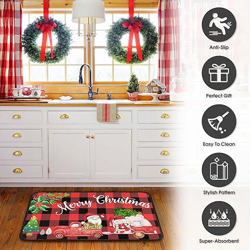 Miniatura 7 de 2 piezas de alfombras y tapetes de cocina de Navidad para el suelo con respaldo antideslizante Alfombras de Navidad para la decoración de la cocina