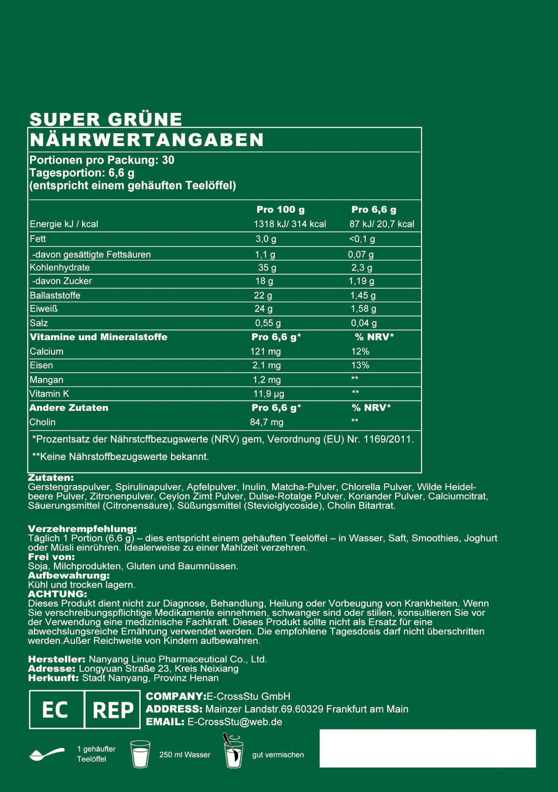 Grünes Superfood Pulver 200g – Greens Mix mit Matcha, Spirulina, Gerstengras & Heidelbeeren | Ballaststoffreich & Vegan | Natürliches Pflanzenpulver für Alltag Ernährung