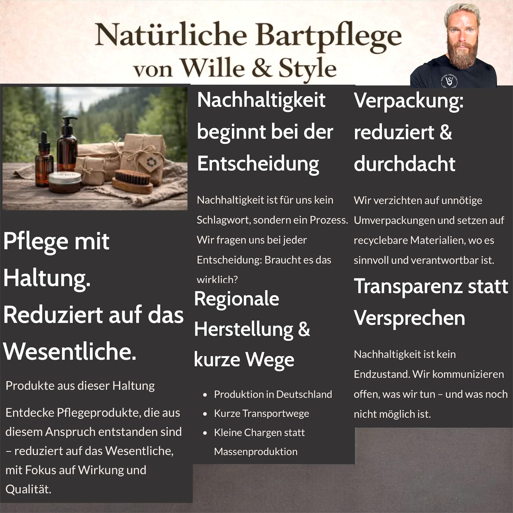 Bartpflege Set für Männer - Wille & Style Beard Bundle - Bartöl 50 ml & Bartshampoo 250 ml & Bartbürste mit Wildschweinborsten - Tägliche Pflege & Reinigung - Geschenkset
