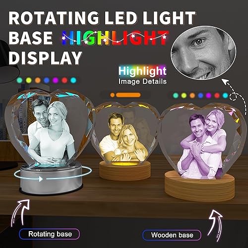 Miniatura 4 de RUIOU Foto de cristal 3D, regalos de cumpleaños personalizados para el día de San Valentín, regalos de cumpleaños para ella, él, mamá, mujeres,