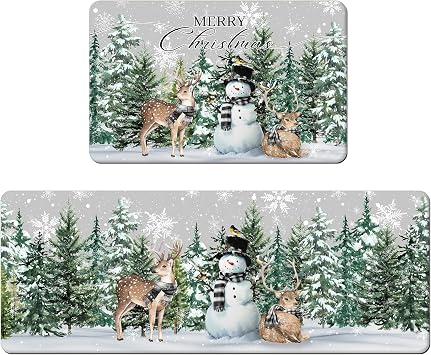 APROPHIC Christmas Kitchen Mats Set of 2 Snowman Deer Pine Tree Kitchen Rug