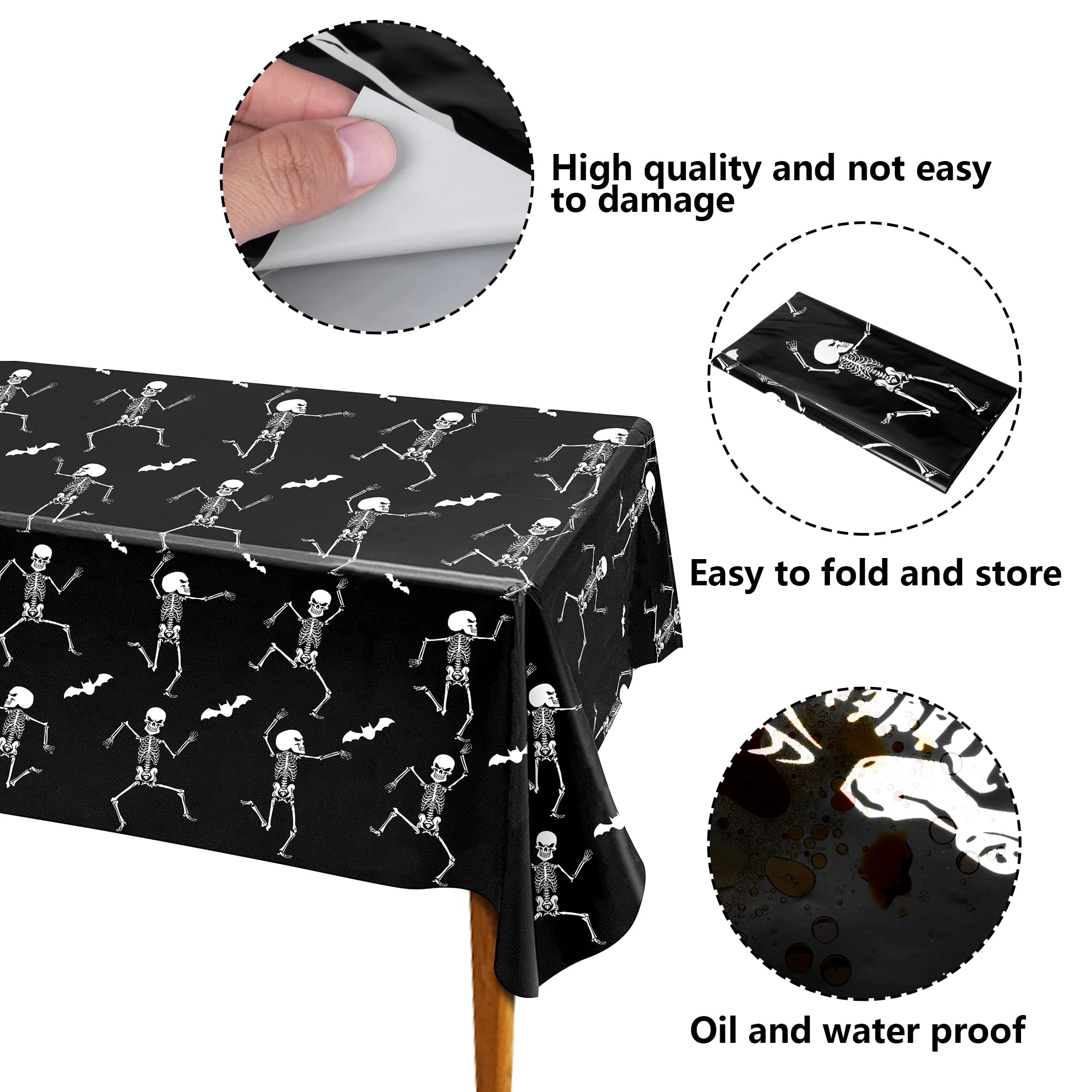 Confezione da 6 tovaglie usa e getta per Halloween, 137,2 x 274,3 cm, in plastica impermeabile, tovaglia rettangolare con scheletro di Halloween, decorazione per la casa e feste a tema fantasma di