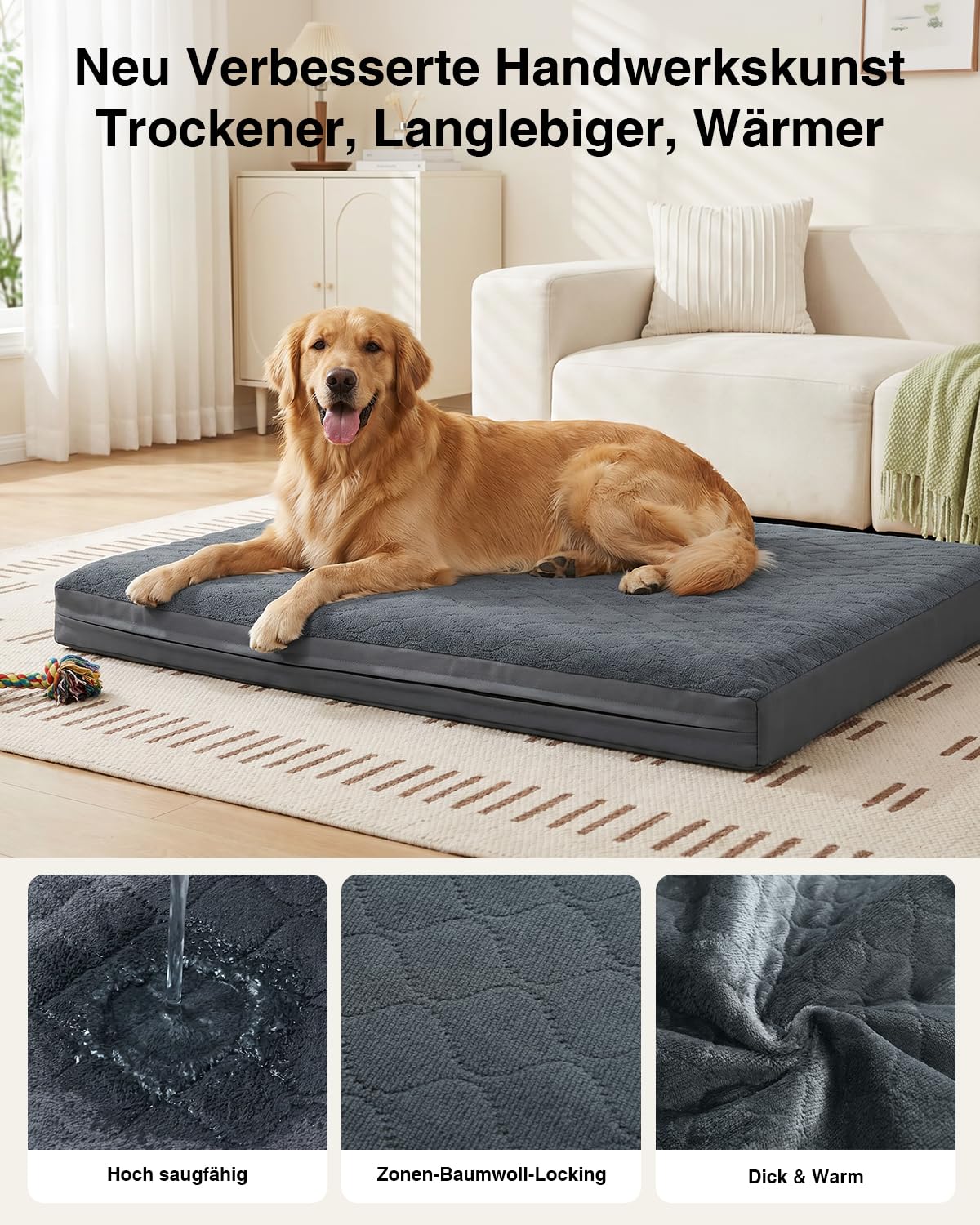 Orthopädisches Hundebett Grosse Hunde XL 119x73cm,Hundekissen mit Wasserdicht Kunstleder&Saugfähige Flauschseite,Hundematte Waschbar Wendar,Abnehmbar Hundematratze,Wasserdicht Einlage,Grau