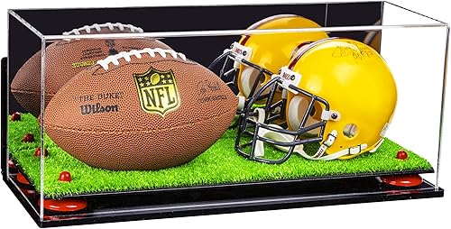 Miniatura 184 de Better Display Cases Acrílico 2 Mini casco de fútbol (no tamaño completo) vitrina con base de césped transparente (V46/A019)