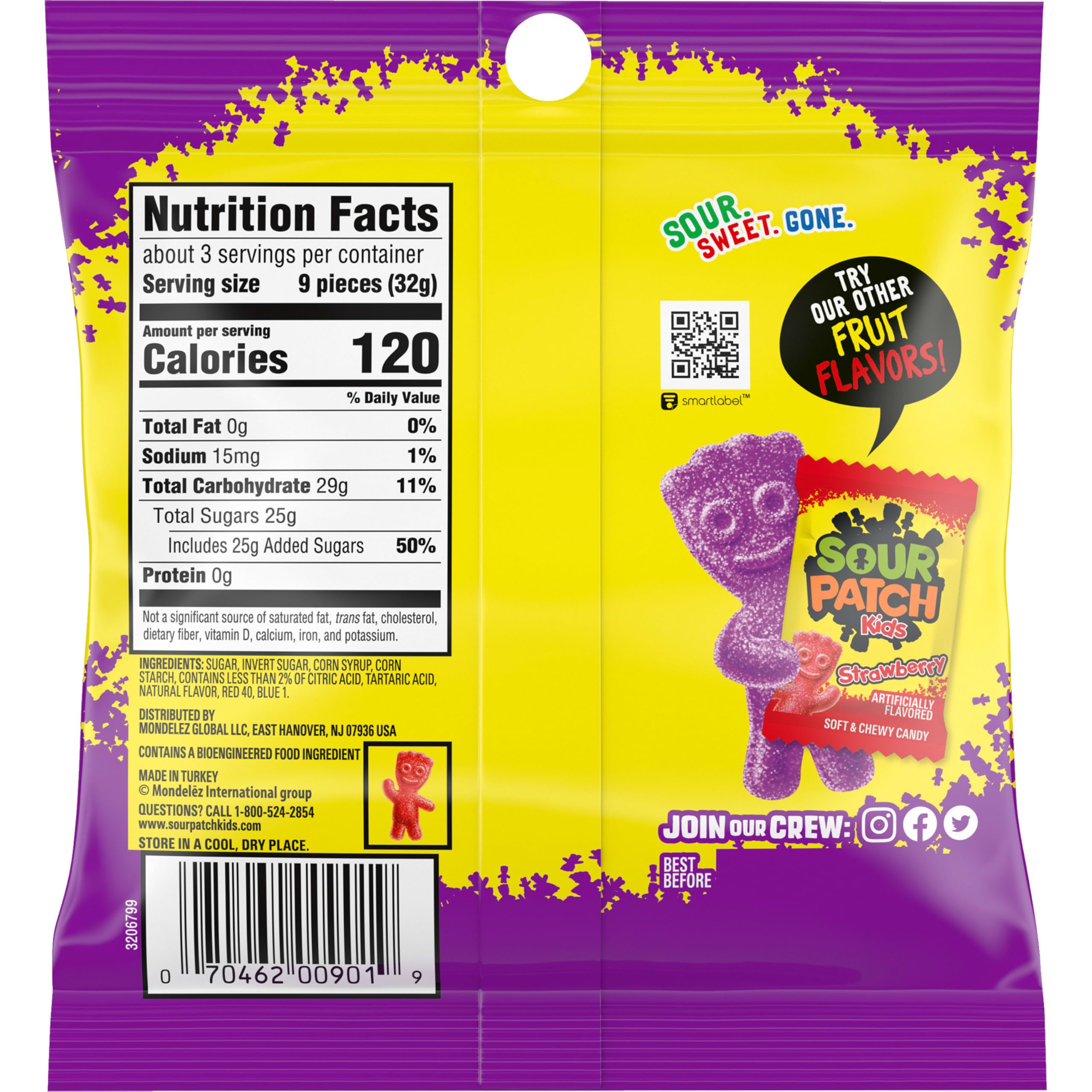 SOUR PATCH KIDS Grape Soft & Chewy Candy, 340-102 ml Beutel