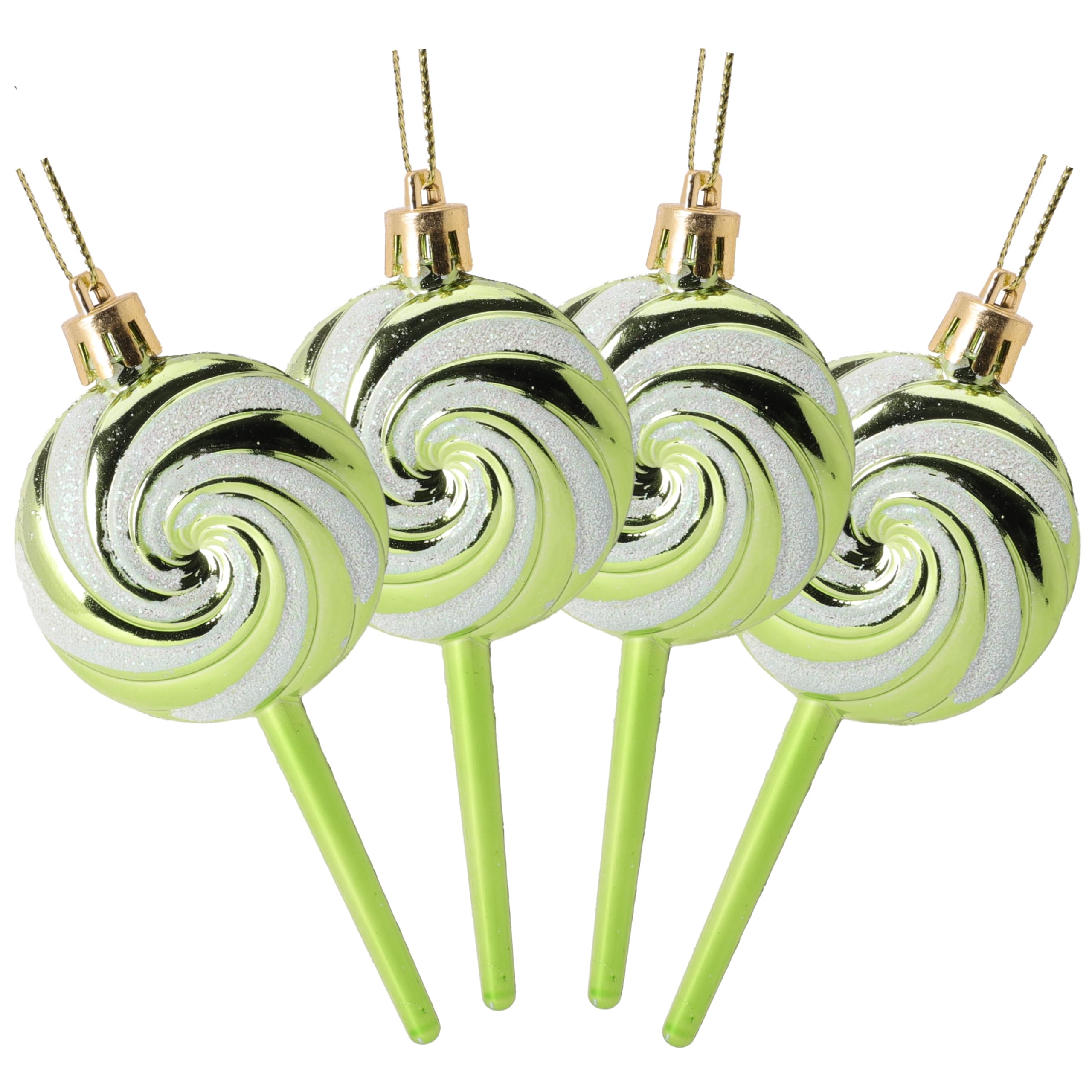 Christmas Concepts® Pack of 4-110mm (4.3") Lime Green Glittery Festive Lollipop Baubles - Christmas Tree Decorations