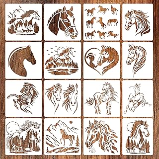 Thinp 16 Pcs Horse Stencils for Painting on Wood, Reusable Horse Crafts Templates Plastic Wood Burning Templates for Wall Canvas Home Decor (Horse, 16 Designs)