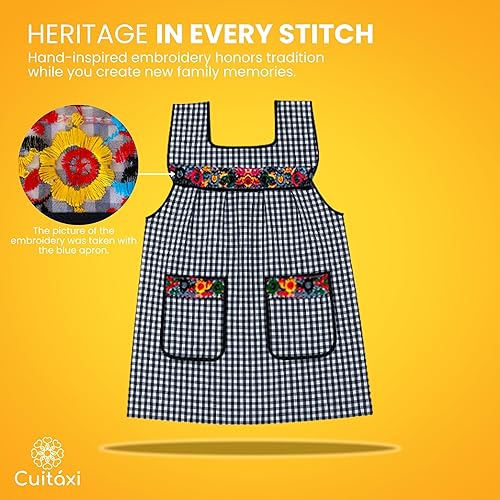 Miniatura 2 de Cuitáxi Delantal tradicional mexicano para mujer con bolsillos hermosos bordados de flores - Mandiles para mujer mexicanos mandil
