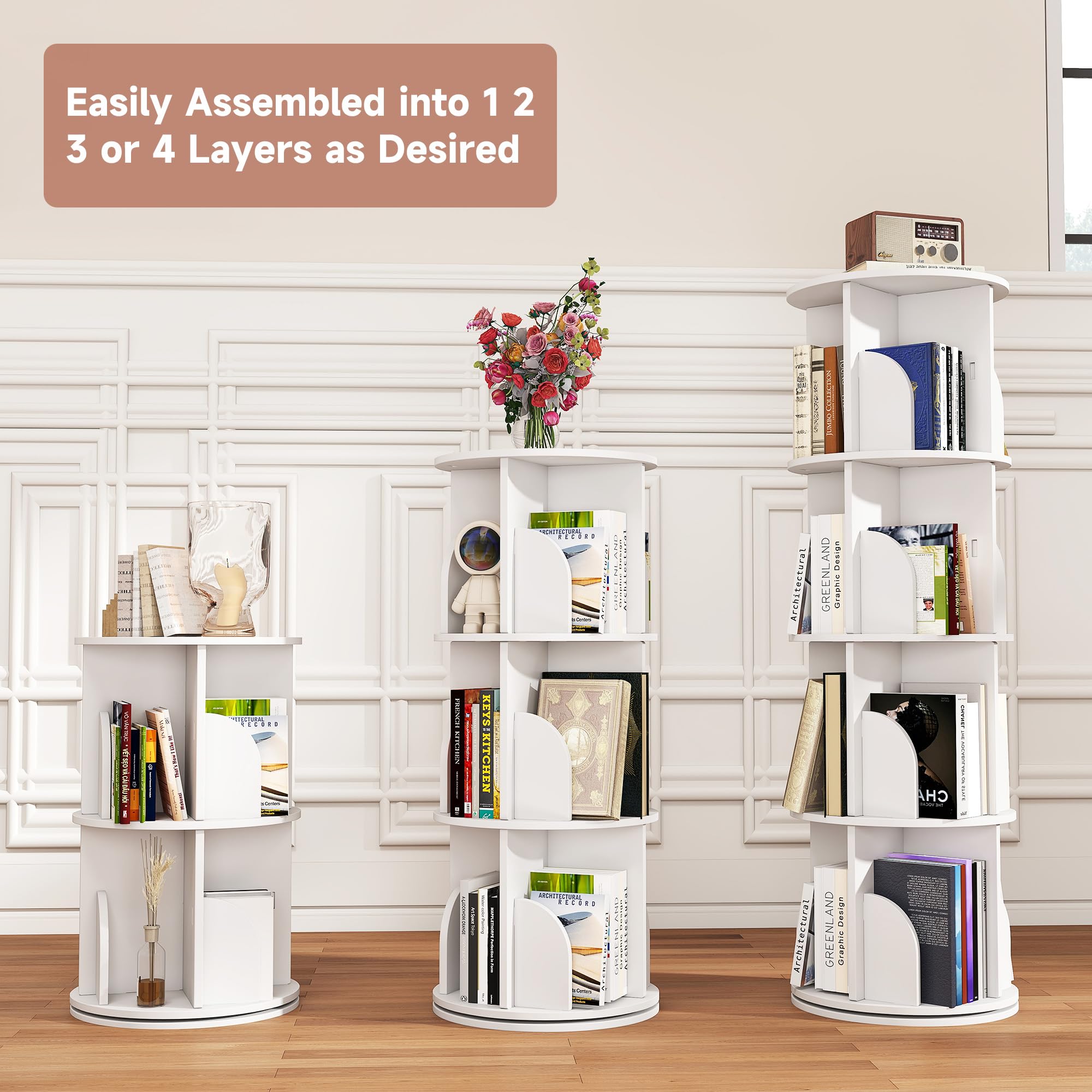 Amazon.co.jp: 回転式本棚、360度ディスプレイ4段、小さなスペース用の