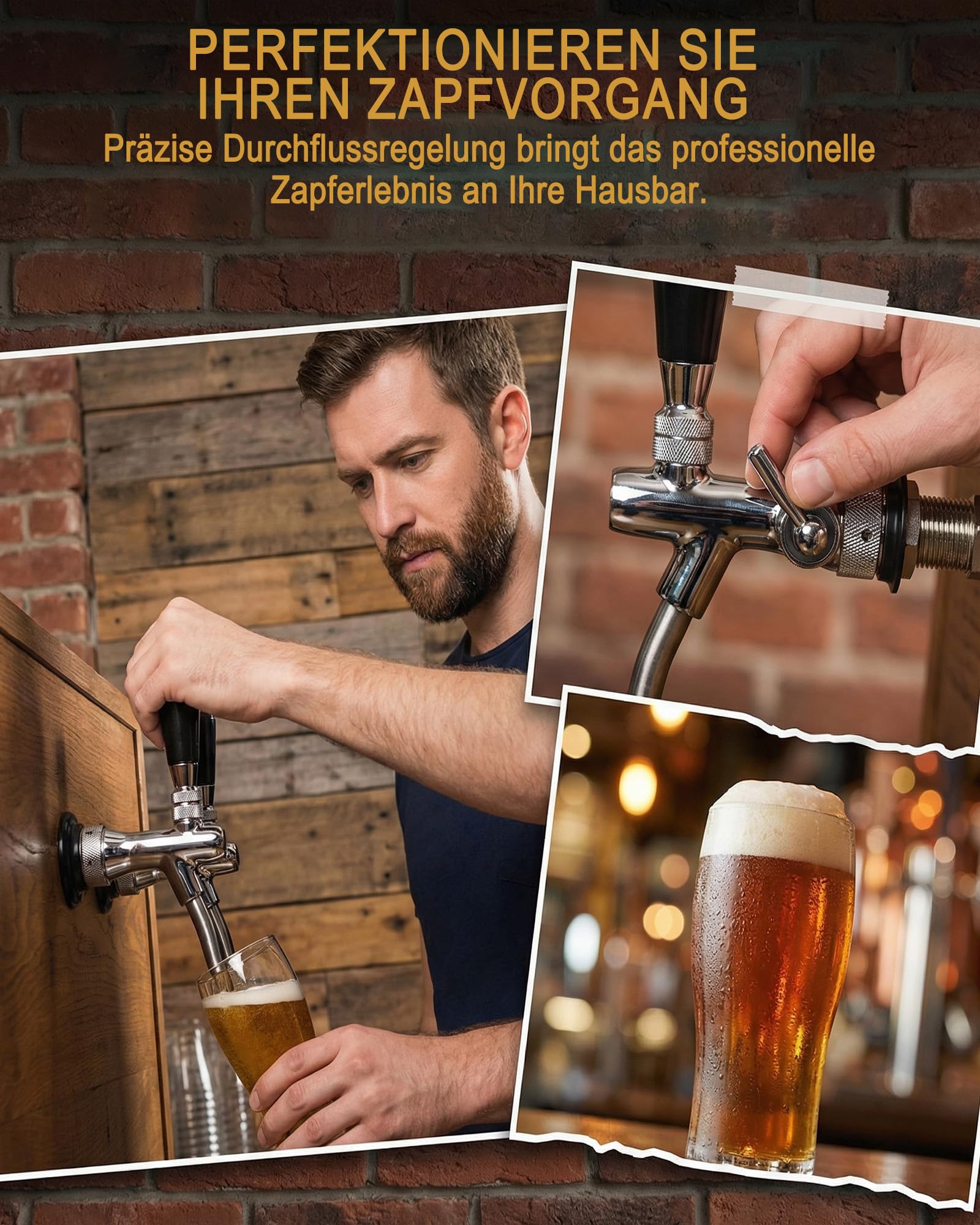 G5/8 Verstellbarer Bierhahn: Bierhahn Einstellbare Bierzapfhahn mit Durchflusskontrolle für Zapfanlage Edelstahl Messing für Bar Zuhause Restaurant