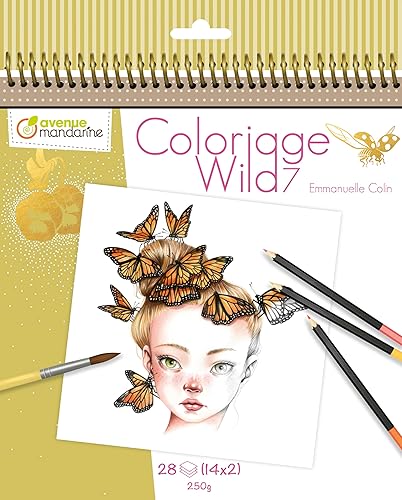 Clairefontaine ES Avenue Mandarine GY134C Libro para Colorear Wild 7, Emmanuelle Colin, 28 Dibujos 7.9 x 7.9 in, Papel Certificado PEFC para Lápices