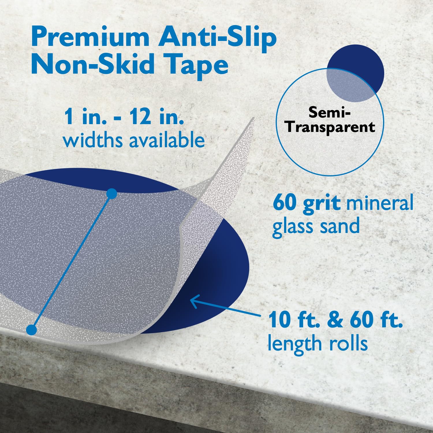 FindTape AST-35 Cinta antideslizante premium [colores, grano 60]: 12 in. x 10 ft. (Semitransparente/translúcido)