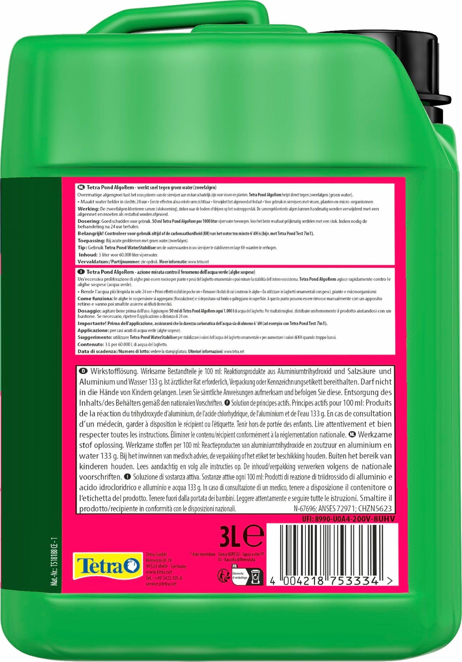 Tetra Pond AlgoRem 3 L, Agisce Rapidamente e in Modo Mirato Contro Il Fenomeno dell’Acqua Verde (Alghe Sospese)