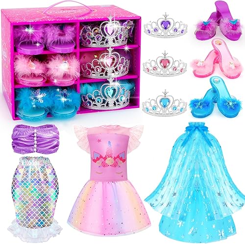 Miniatura 2 de Juego de zapatos de princesa para niñas, vestidos, tops, joyas, zapatos, unicornio, sirena, hielo, princesa, regalos para niñas pequeñas de 3 a 6