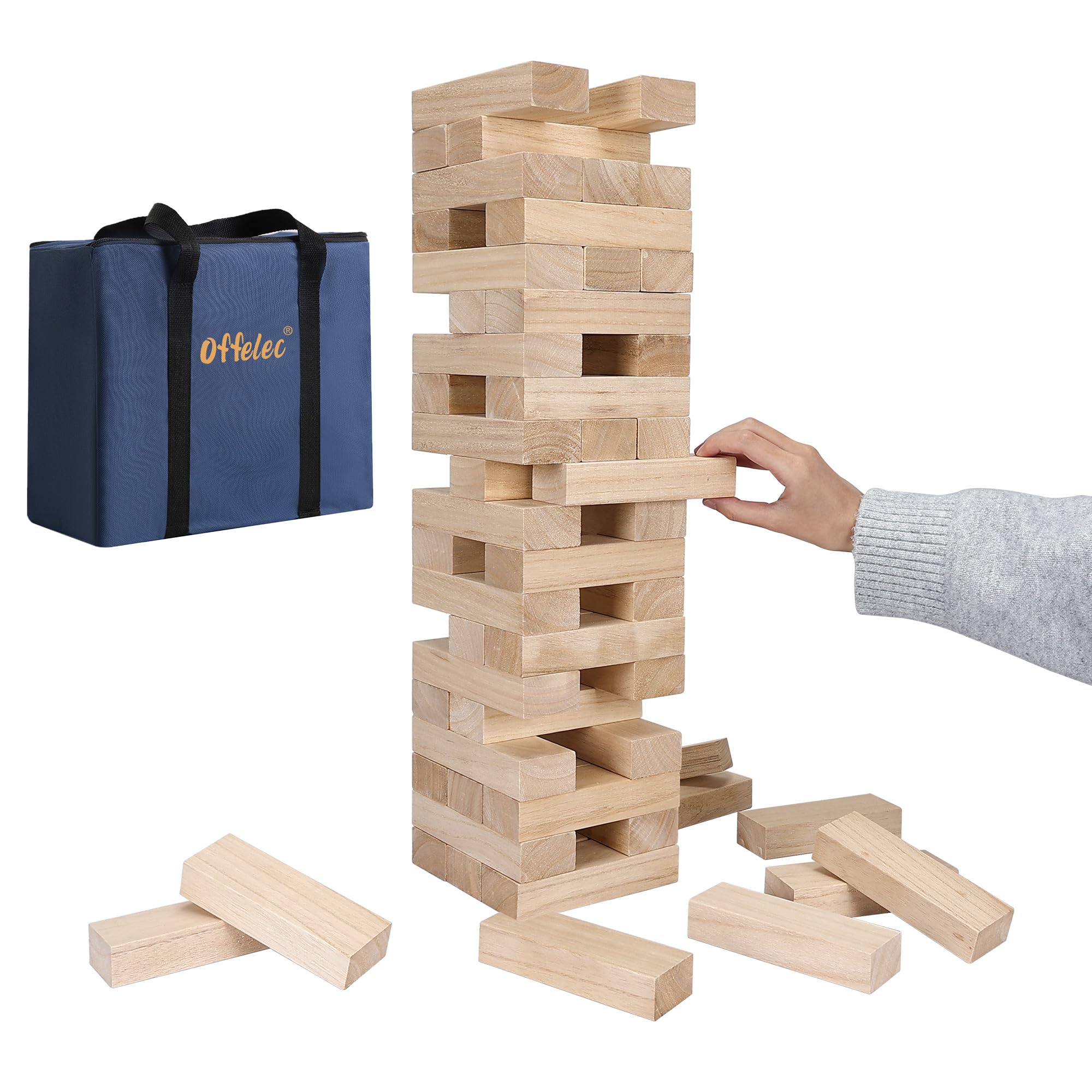 Giant Tumble Tower Games for Kids Adults, 54 Wooden Blocks Stacking to Over 4 FT Stacking Tumbling Blocks, Family Floor/Board Indoor/Outdoor Yard Games with Carry/Storage Bag Stacking Toys