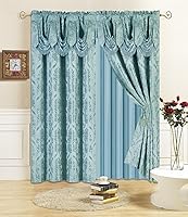 Vista 16 de All American Collection Nuevo juego de cortinas de 4 piezas con cenefa adjunta y transparente con 2 alzapaños incluidos (96" de largo, gris pardo)