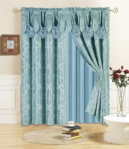 Miniatura 16 de All American Collection Nuevo juego de cortinas de 4 piezas con cenefa adjunta y transparente con 2 alzapaños incluidos (96" de largo, gris pardo)