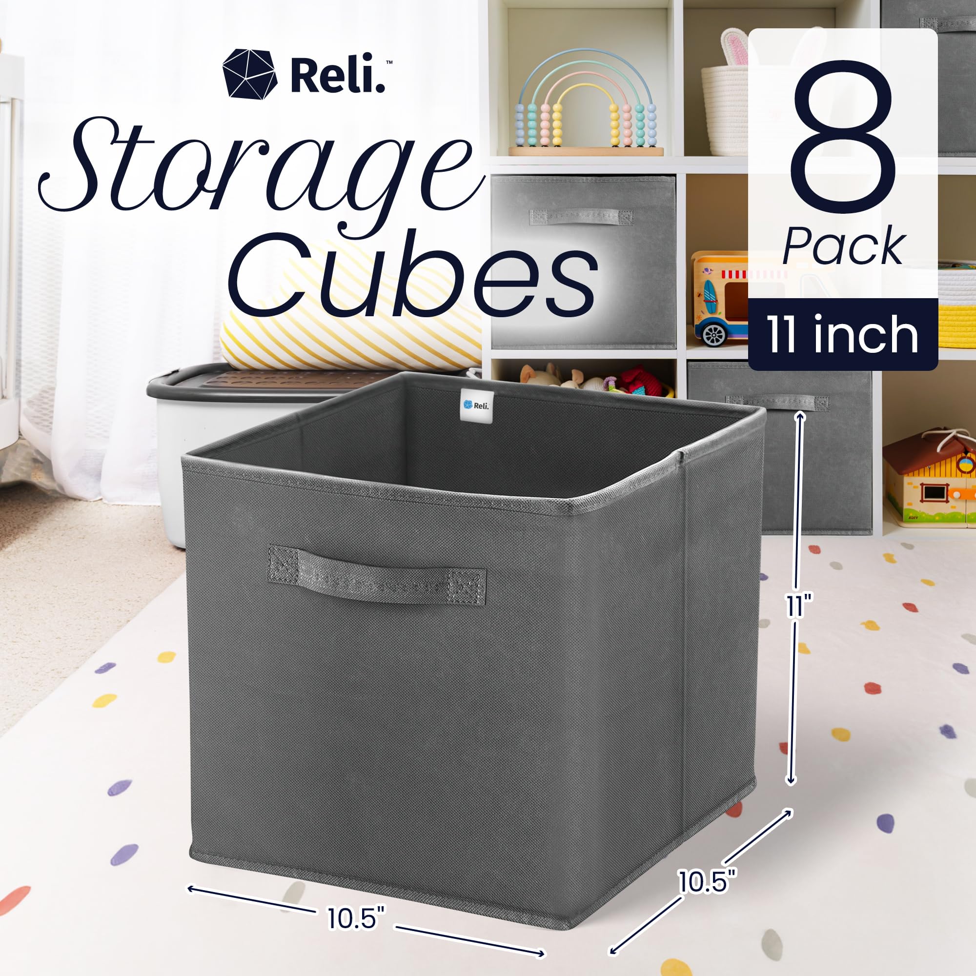 Amazon.com - Reli. Storage Cubes 8 Pack | Dark Gray Fabric | 11x11
