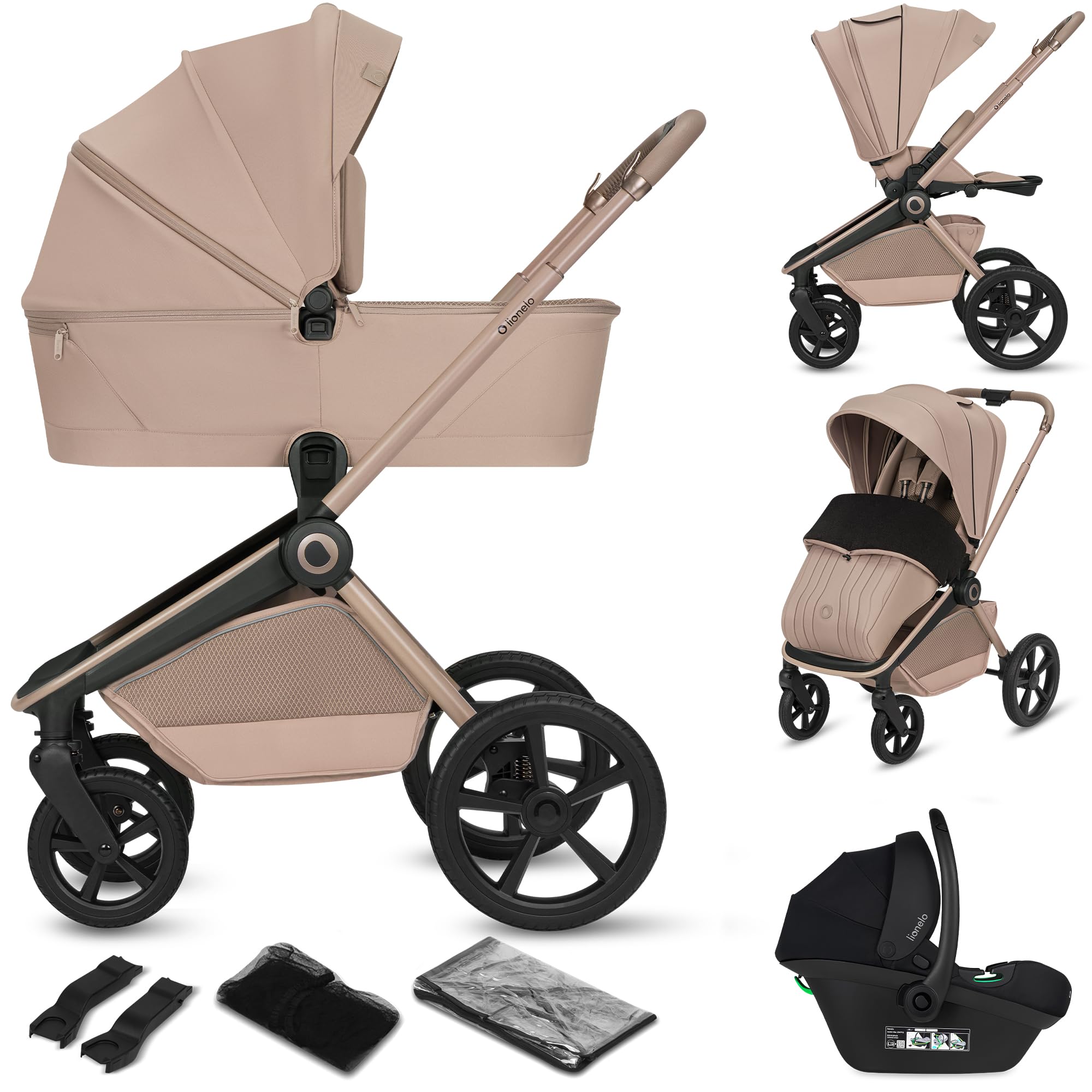 Lionelo Freya Carro Bebe 3 Piezas Carrito de Bebe 3 en 1 (0-4 Años, Hasta 22 Kg), Plegable Capazo, Silla y Silla de Coche I-Size 40-87 Cm, Suspensión, Ruedas PU, Capota UPF50+, Cochecito Bebe