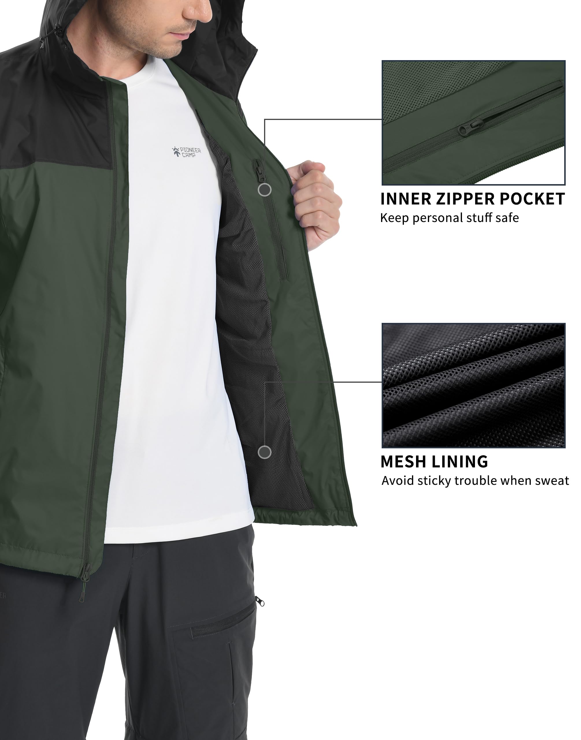 Pioneer Camp Chaqueta impermeable para hombre, con capucha, ligera, plegable, para exteriores, senderismo, viajes