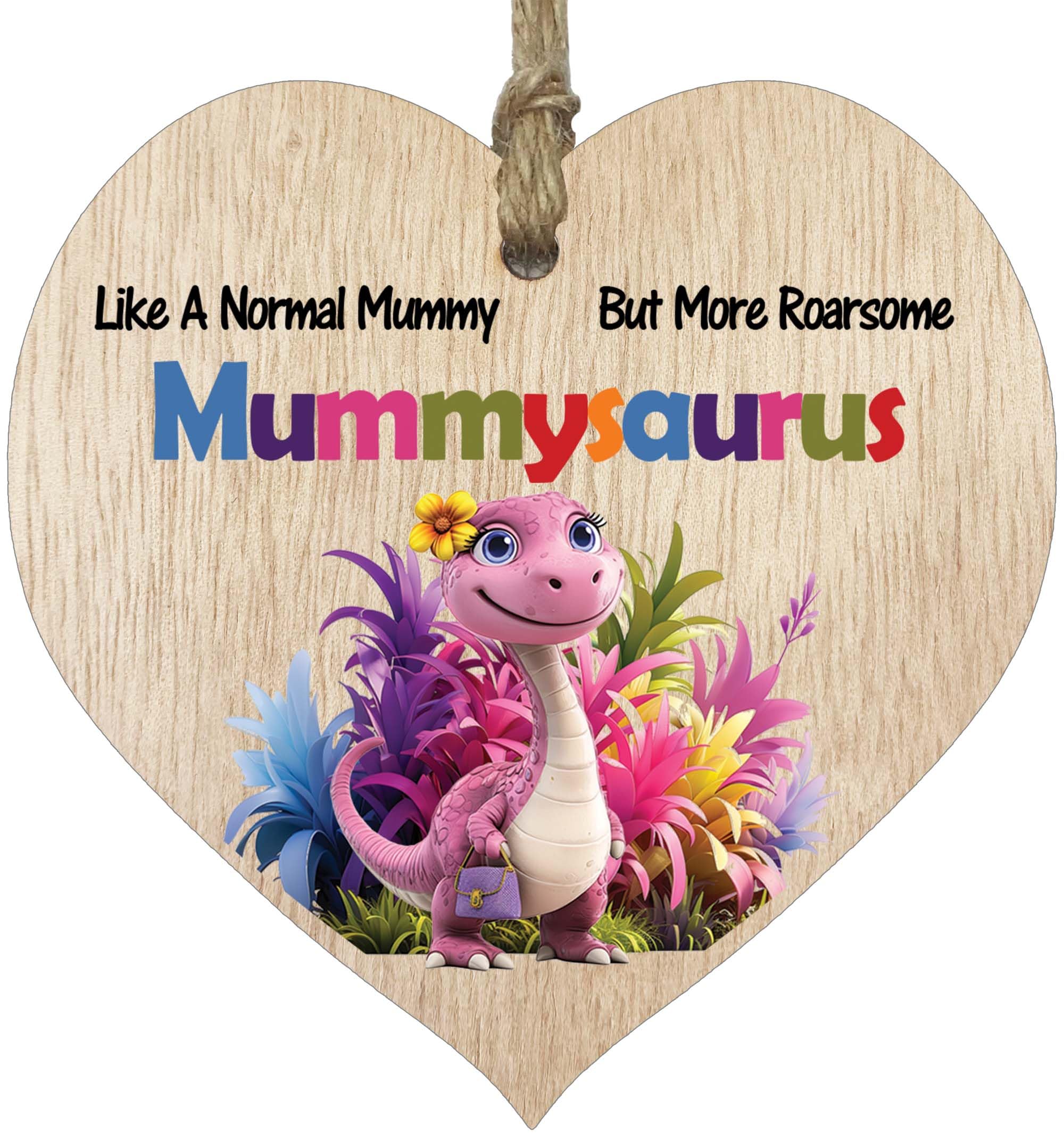 Mummy Gifts - Roarsome Mummysaurus Wooden Heart Plaque - Happy Birthday Gifts for Mummy from Son Daughter, Dinosaur Mother's Day Presents, Light Wood Sign Keepsake
