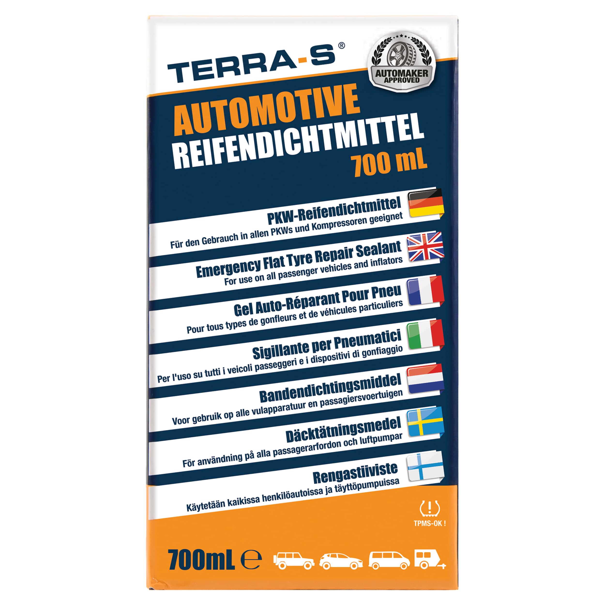 TERRA-​S T16001 Flat Tyre Puncture Repair Sealant Refill for Standard Kit, Emergency Kit, 700ml Bottle