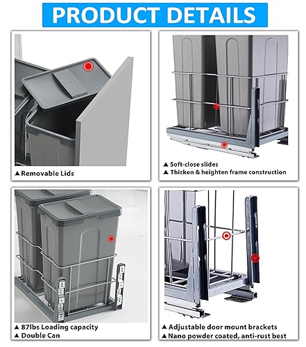 Miniatura 5 de HANKEY Cubo de basura extraíble debajo del gabinete, kit de cubo de basura de doble gabinete, cubo de basura extraíble para armario de cocina,