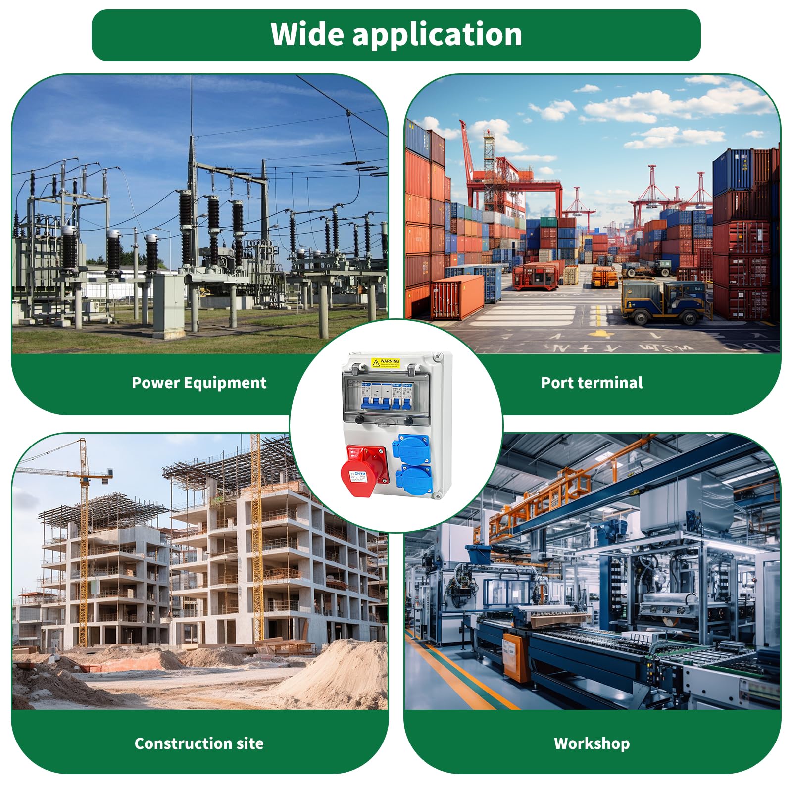 Distribuidor de corriente para construcción, 16 A, distribuidor de pared, 32 A/16 A, IP44, resistente al agua, con interruptor de protección FI, enchufes CEE y Schuko para obras, jardín, industria