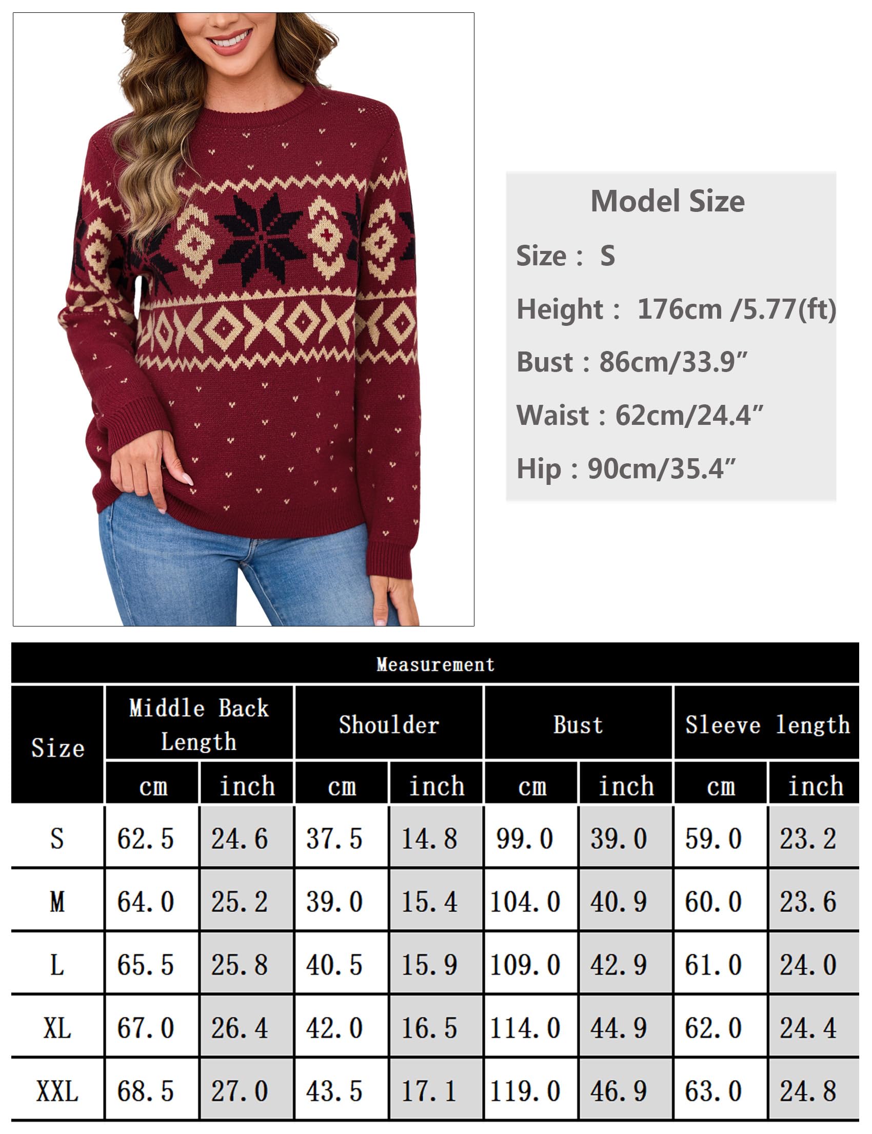 Terecey Maglione Natalizio Donna Girocollo per Feste Invernali | 51,5% viscosa, 26,5% PBT e 22% nylon; vestibilità ampia, morbido e caldo, ideale per Natale e feste.