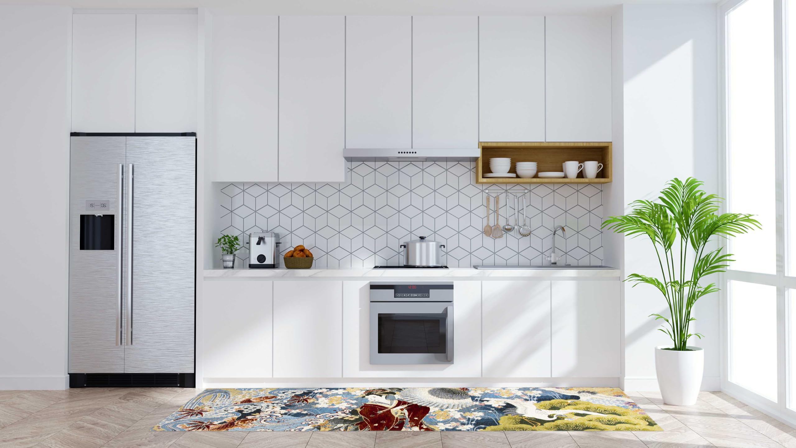 Excelsa Living Tappeto Passatoia da Arredo, Multicolo, Tessuto Jacquard, Poliestere Ciniglia Cotone, Antiscivolo, per Cucina e Bagno (Kimono, 180 x 55 Cm.)