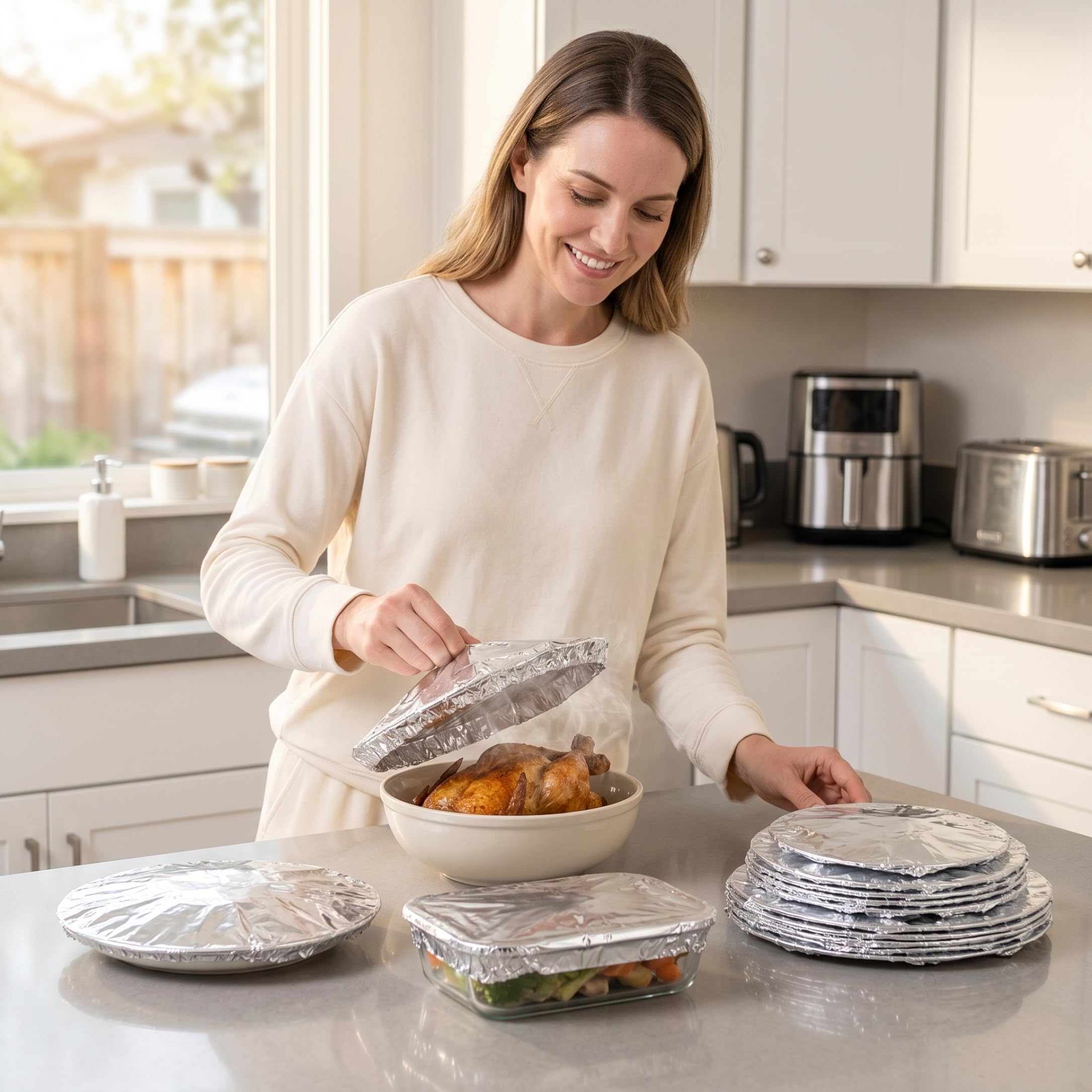 Coperture in alluminio elastico da 200 pezzi per alimenti | Adatto a ciotole, piatti, padelle, ottimo per pasti in famiglia, picnic, preparazione al ristorante
