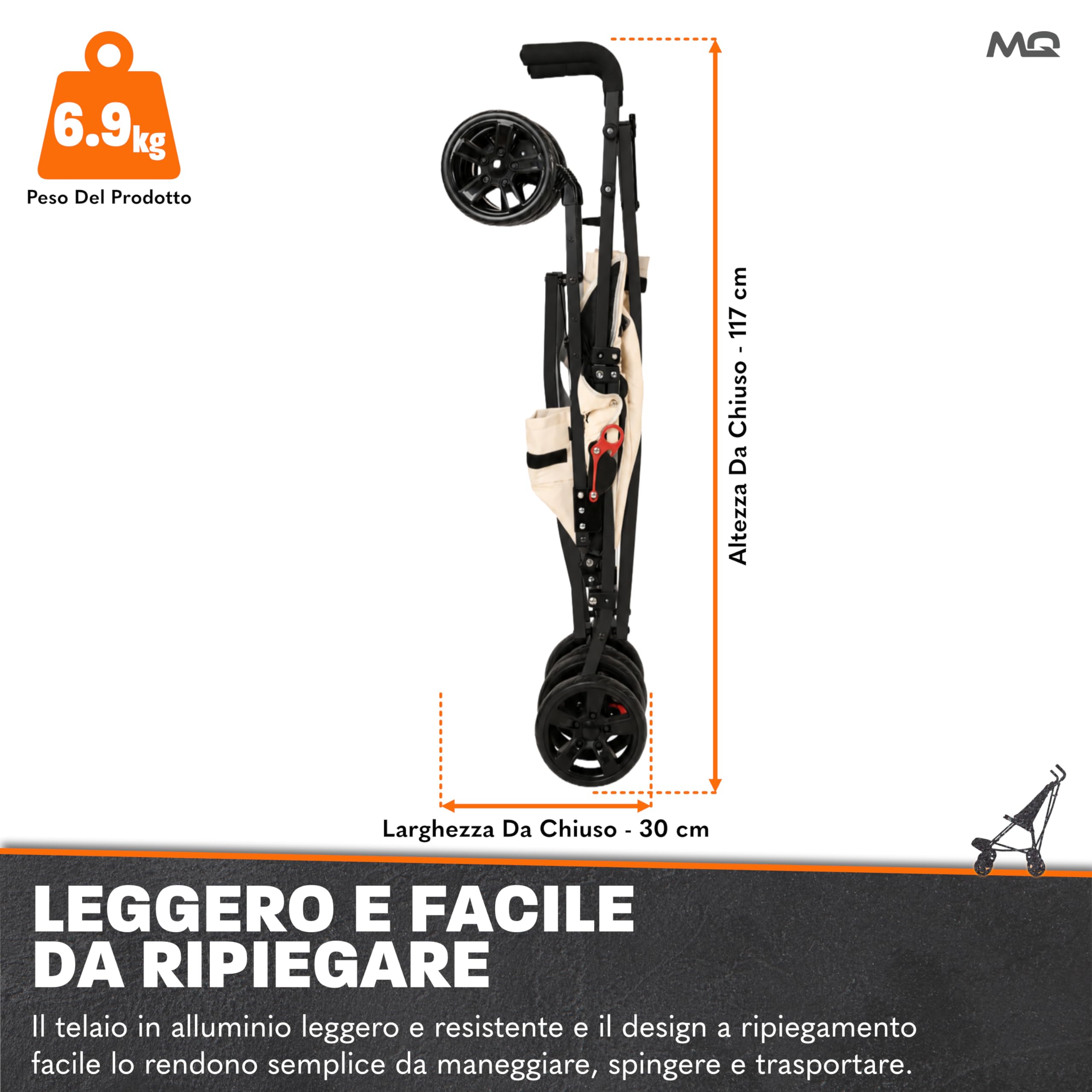 Passeggino per disabili MobiQuip XL, color sabbia - Per bambini più grandi fino a 50 kg - Telaio pieghevole leggero - Poggiapiedi regolabile e cintura di sicurezza a 5 punti