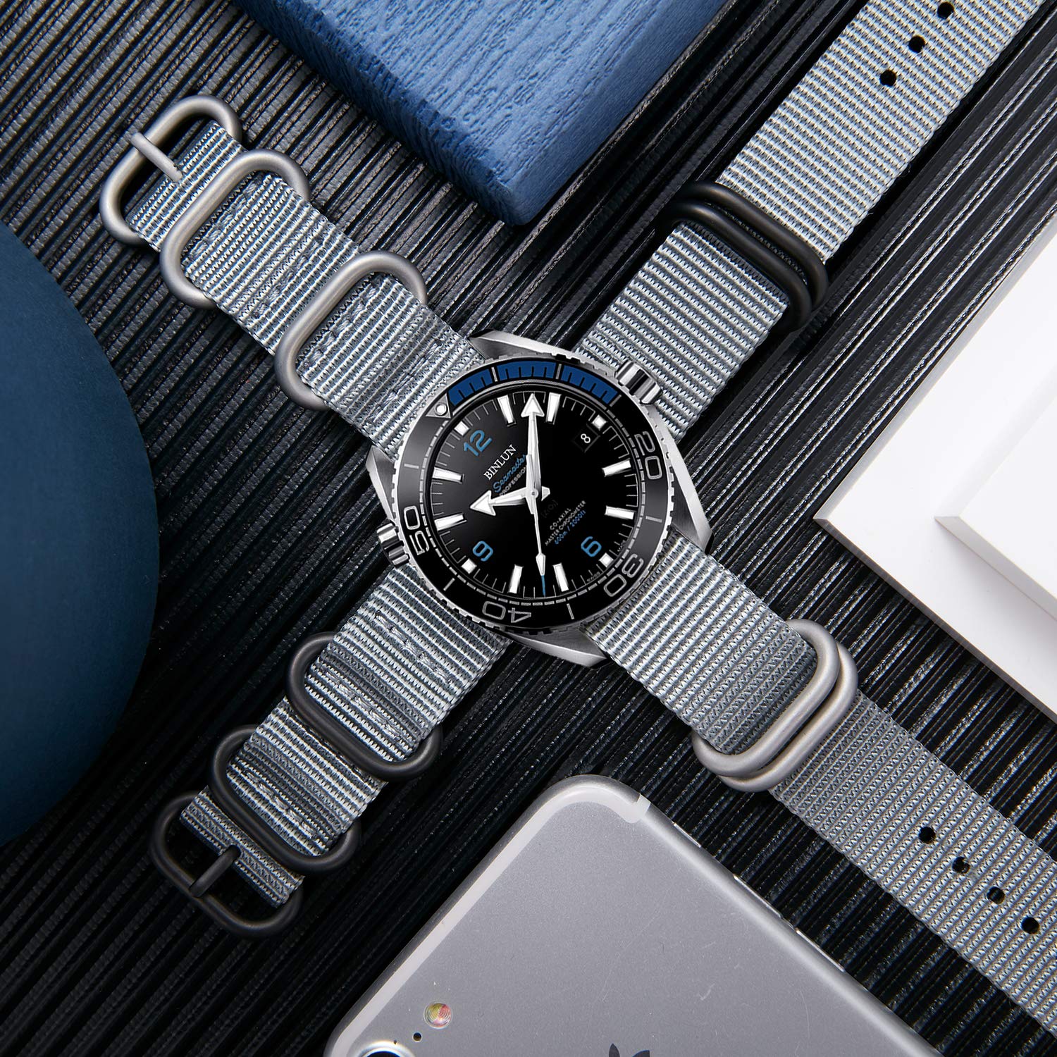 BINLUN Correa de Reloj de Nylon Military G10 Ballistic Nailon Bandas Multicolor para Hombres Mujeres 18mm 19mm 20mm 21mm 22mm 23mm 24mm con Hebilla de Acero Inoxidable Plateado/Negro — view 5