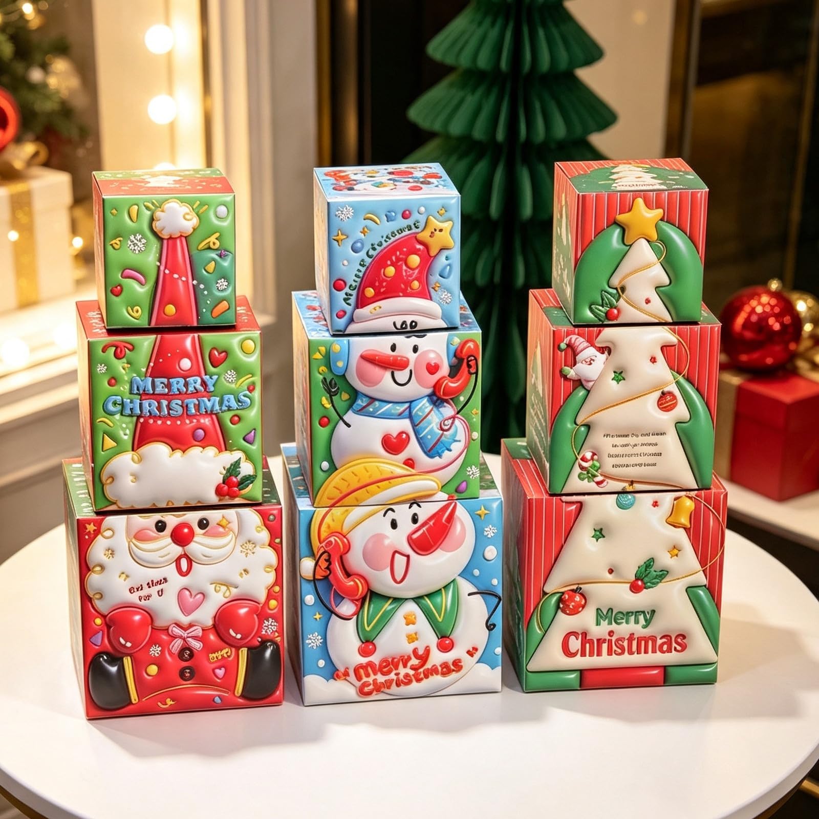 ibasenice 9 scatole regalo natalizie impilabili, scatola regalo di Babbo