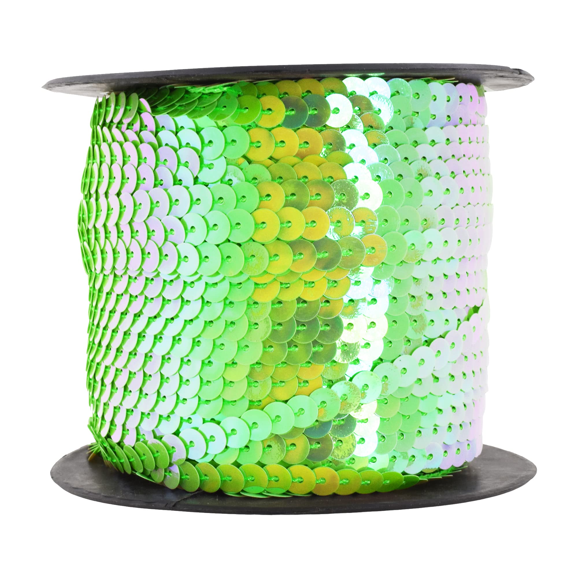 Mandala Crafts 100 Yards 6mm Lime Green Sequins Strips on a Roll - Flat Paillettes Trim Ribbon Sequins String Spool by the Yard for Sewing, Crafts,