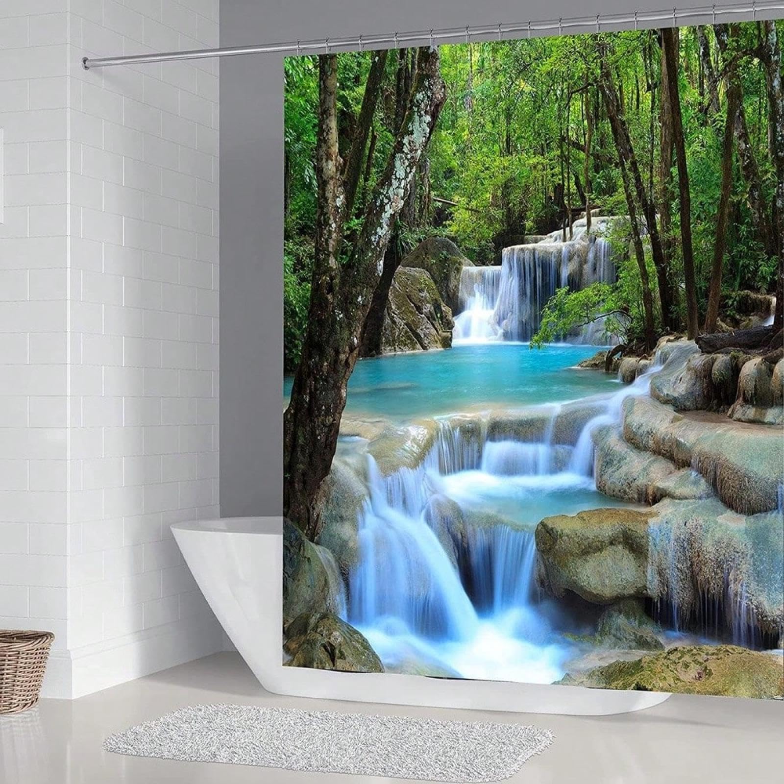 Sceneria las wodospad zasłona prysznicowa, ogród wiosna naturalne zasłony prysznicowe do łazienki, zasłona prysznicowa do dekoracji domu 175 x 220 cm