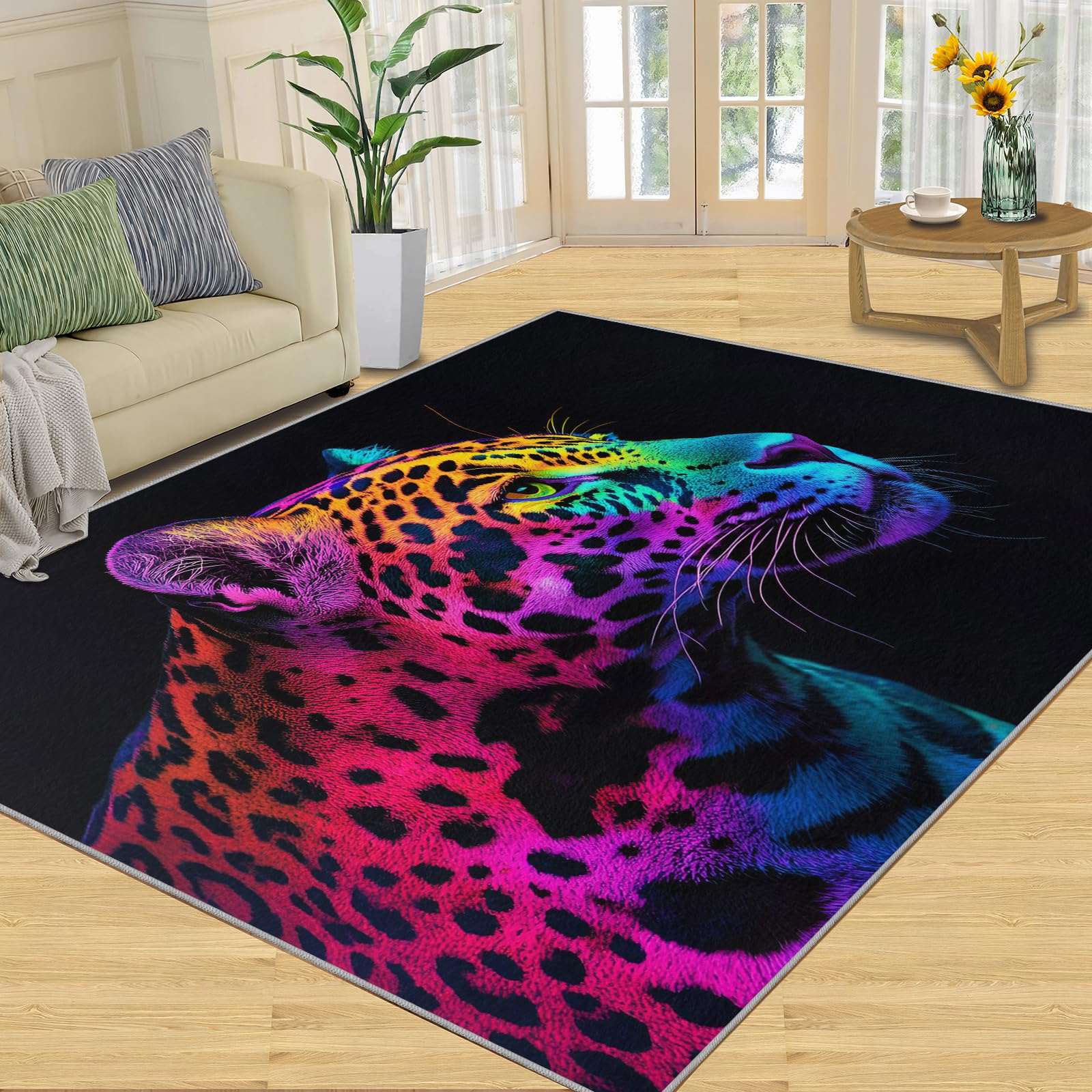 Tapis imprimé guépard 160x230 cm lavable et antidérapant pour déco de chambre